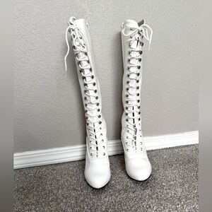White Lace-Up Knee-High Boots
